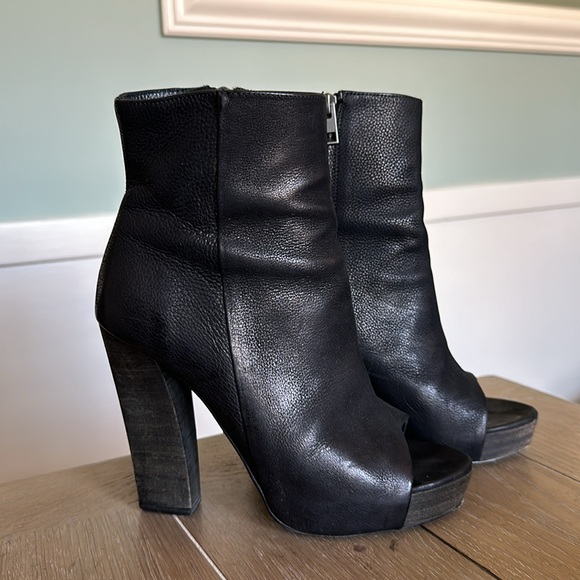 Allsaints black pebbled leather peep toe high heel boot bootie 38 US 7.5-8 - Picture 2 of 12